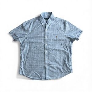 Ralph Lauren Blue Gingham Classic fit short sleeve multi color logo men's Sz XL